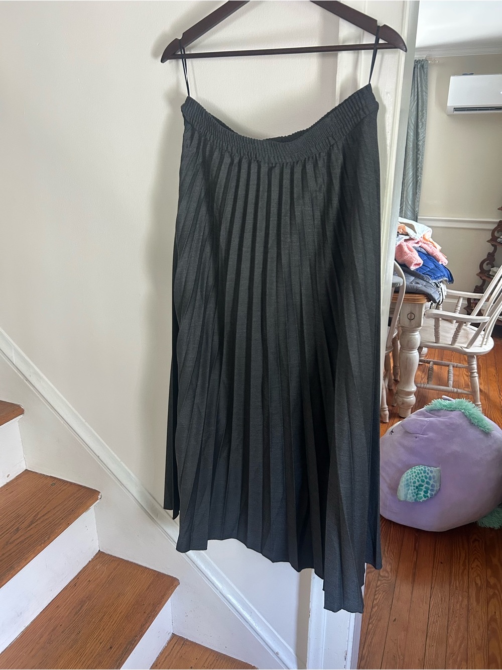 Zara Pleated Midi Skirt in Charcoal Gray - Women's Skirt